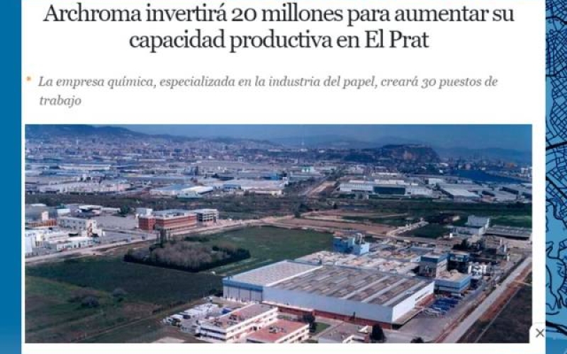 Archroma, una de les nostres empreses associades ha anunciat que invertirà 20 milions d'euros per expandir la seva capacitat productiva a la seva planta 